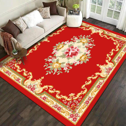 Red Flowers Living Room Area Rug, Modern Home Decor Indoor Non-Slip Rug, Carpet for Bedroom