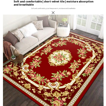 Red Flowers Living Room Area Rug, Modern Home Decor Indoor Non-Slip Rug, Carpet for Bedroom