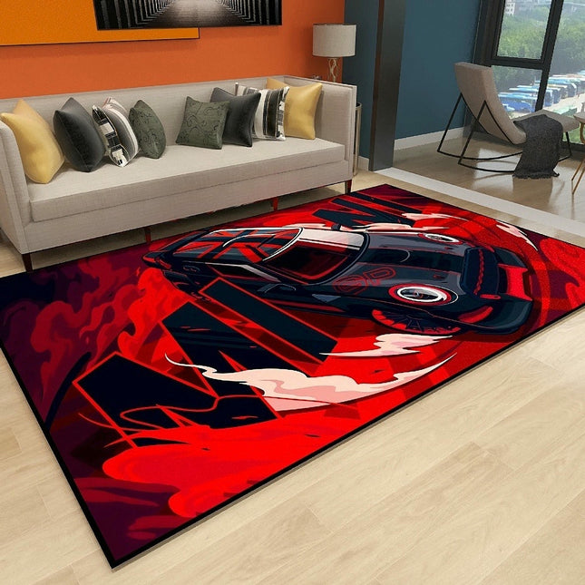 Racing Car Living Room Rugs Decor Carpet Area Rug for Kids Sports Indoor Floor Mat