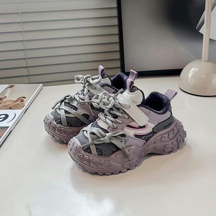 Girls Lightweight Kids Running Thick Sole Faux Leather Sneakers