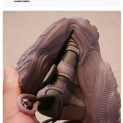Girls Fashion Sneakers Non Slip Thick Sole Faux Leather Sneakers