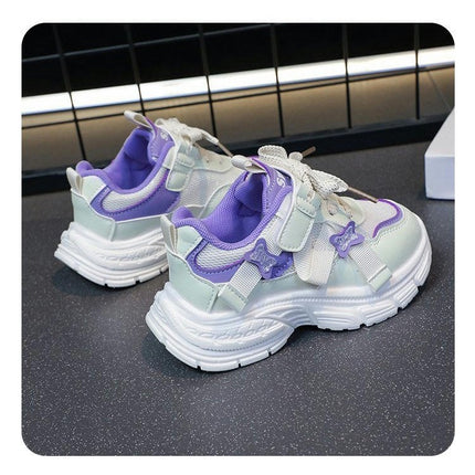 Kids Girls Lightweight Breathable Faux Leather Running Sneakers