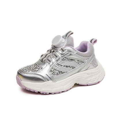 Kids Girls Faux Leather Lightweight Non Slip Running Sneakers