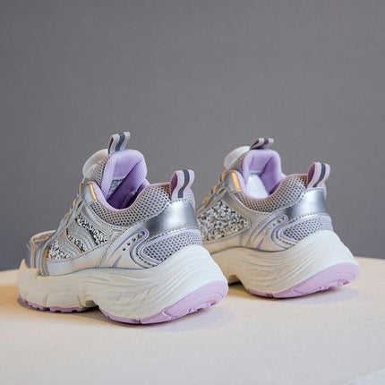 Kids Girls Faux Leather Lightweight Non Slip Running Sneakers