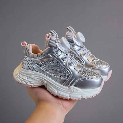 Kids Girls Faux Leather Lightweight Non Slip Running Sneakers