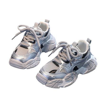 Kids Girls Outdoor Breathable Fashion Faux Leather Running Sneakers