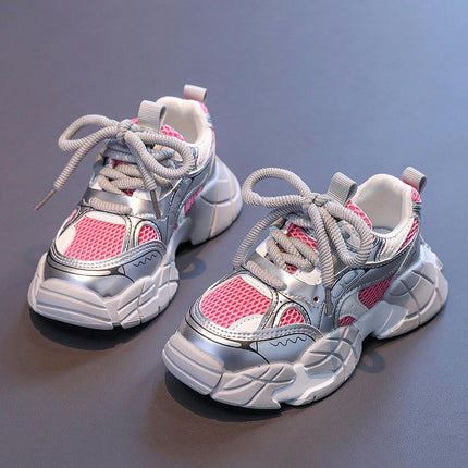 Kids Girls Outdoor Breathable Fashion Faux Leather Running Sneakers