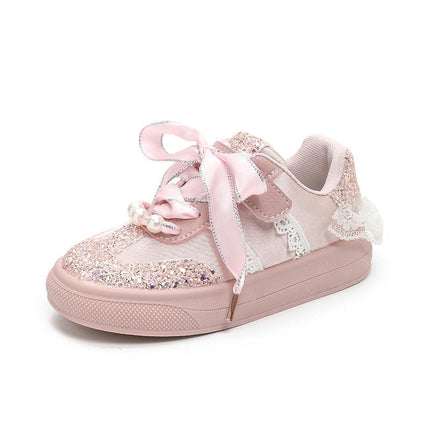 Girl Fashion Sport Shoes for Outdoor Running Faux Leather Sneakers