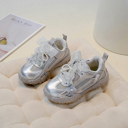 Kids Girls Athletic Sneakers Chunky Cushion Faux Leather Sneakers