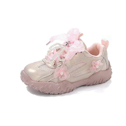 Kids Girls Athletic Sneakers Chunky Cushion Faux Leather Sneakers