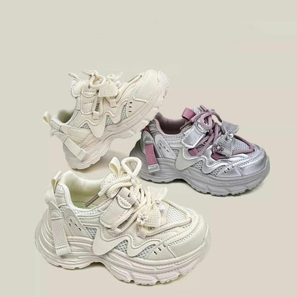 Little Girls Chunky Sole Non Slip Walking Faux Leather Sneakers