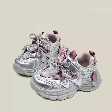 Little Girls Chunky Sole Non Slip Walking Faux Leather Sneakers