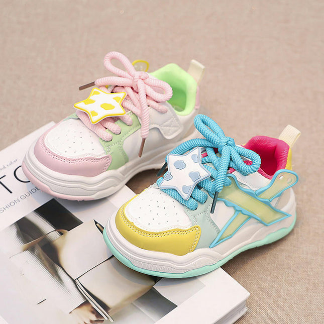 Little Girls Antiskid Sneakers Lightweight Cute Faux Leather Sneaker
