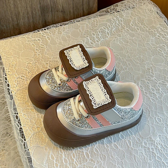 Little Girls Shiny Sparkly Sequins Sneakers Faux Leather Sneakers