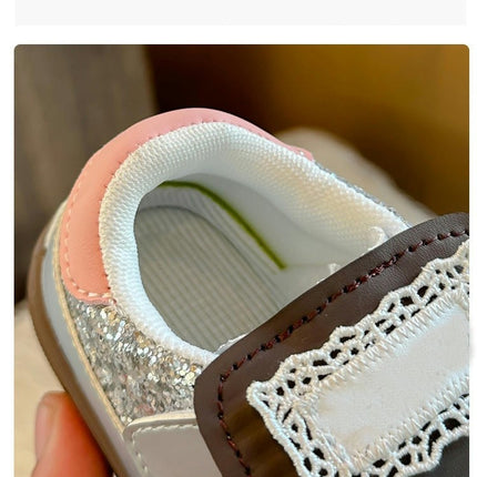 Little Girls Shiny Sparkly Sequins Sneakers Faux Leather Sneakers