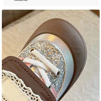 Little Girls Shiny Sparkly Sequins Sneakers Faux Leather Sneakers