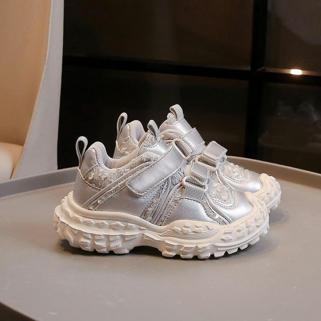 Girl Lightweight Fashion Faux Leather Sneakers for School Walking