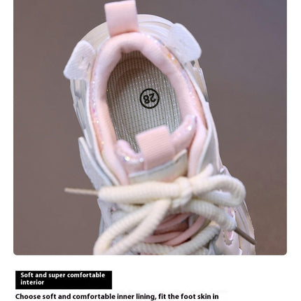 Girls Faux Leather Sneakers Lace Up Kids Casual Chunky Sneakers