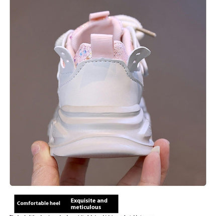 Girls Faux Leather Sneakers Lace Up Kids Casual Chunky Sneakers