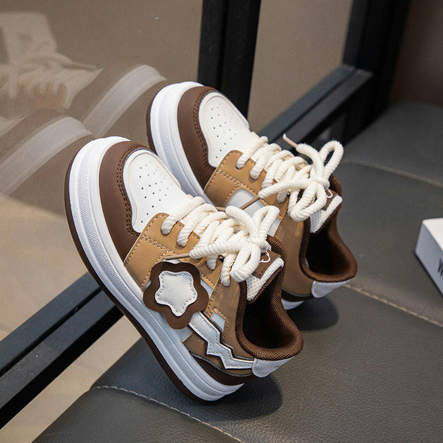 Girls Faux Leather Sneakers Kids Athletic Sport Walking Sneaker