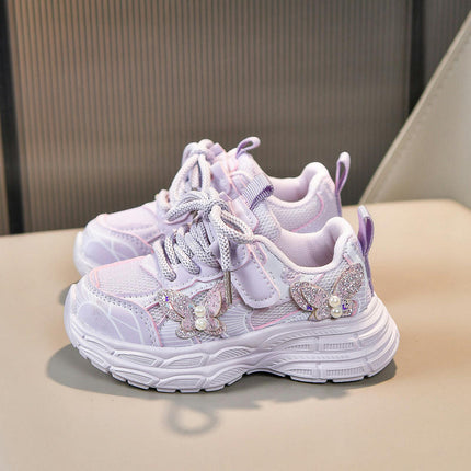 Girls Running Sneakers Thick Soft Sole Non Slip Faux Leather Sneakers