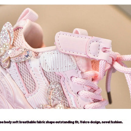 Girls Running Sneakers Thick Soft Sole Non Slip Faux Leather Sneakers