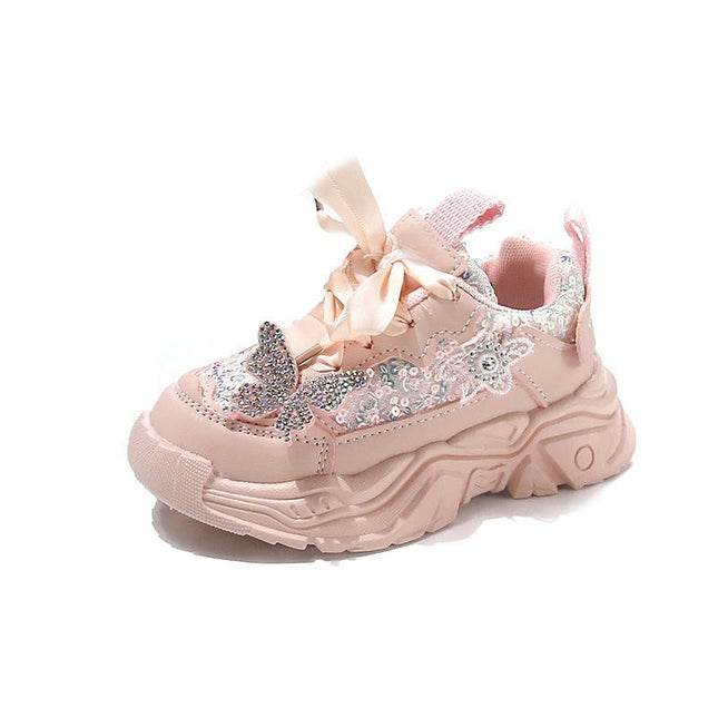 Toddler Girls Non Slip Faux Leather Lightweight Chunky Sneakers