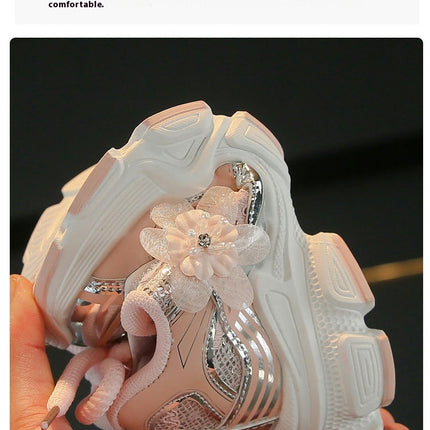 Toddler Girls Flower Running Thick Soft Sole Non Slip Sneakers