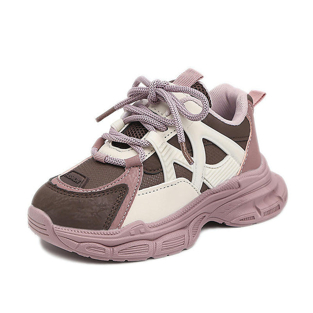 Kids Girls Lightweight Thick Sole Faux Leather Non Slip Sneakers