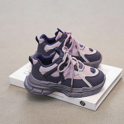Kids Girls Lightweight Thick Sole Faux Leather Non Slip Sneakers