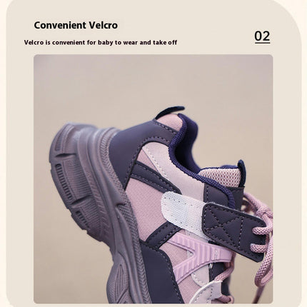 Kids Girls Lightweight Thick Sole Faux Leather Non Slip Sneakers