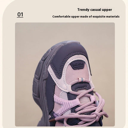 Kids Girls Lightweight Thick Sole Faux Leather Non Slip Sneakers