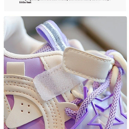Girls Kids Lightweight Thick Sole Faux Leather Walking Sneakers