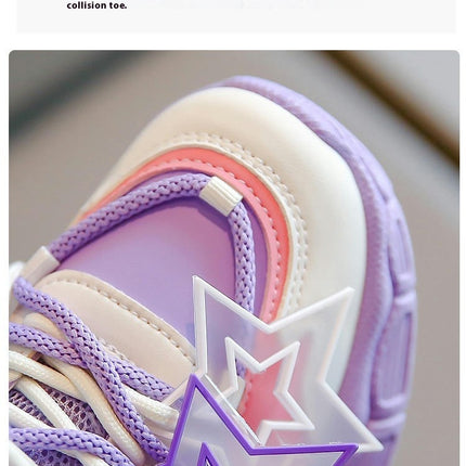 Girls Kids Lightweight Thick Sole Faux Leather Walking Sneakers