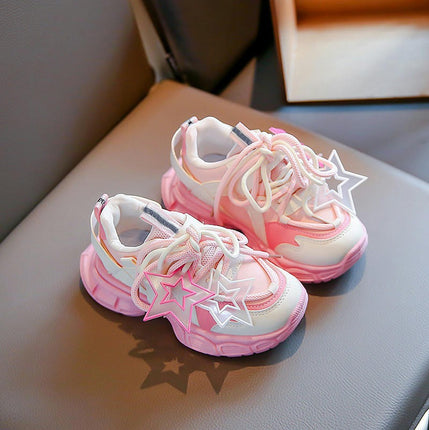 Girls Kids Lightweight Thick Sole Faux Leather Walking Sneakers