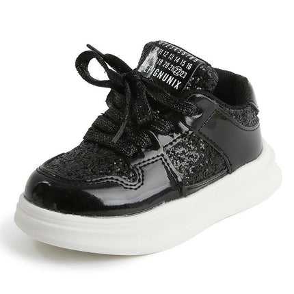 Little Girls Glitter Sneakers Faux Leather Fashion Walking Outdoor Sneakers