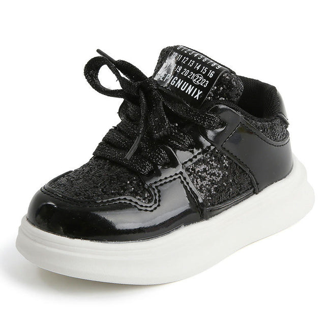 Little Girls Glitter Sneakers Faux Leather Fashion Walking Outdoor Sneakers