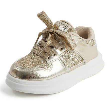 Little Girls Glitter Sneakers Faux Leather Fashion Walking Outdoor Sneakers