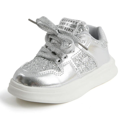 Little Girls Glitter Sneakers Faux Leather Fashion Walking Outdoor Sneakers