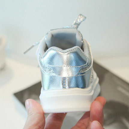 Little Girls Glitter Sneakers Faux Leather Fashion Walking Outdoor Sneakers