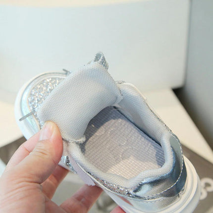 Little Girls Glitter Sneakers Faux Leather Fashion Walking Outdoor Sneakers