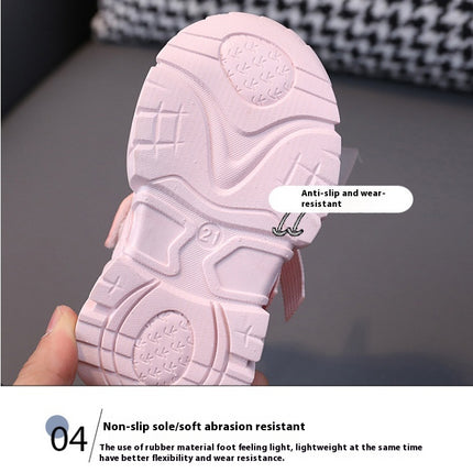 Childrens Sports Mesh Shoes Heart Decoration Faux Leather Sneakers