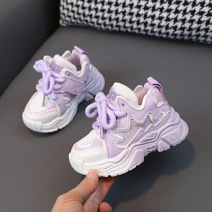 Kids Girls Sneakers Breathable Mesh Faux Leather Running Sneakers