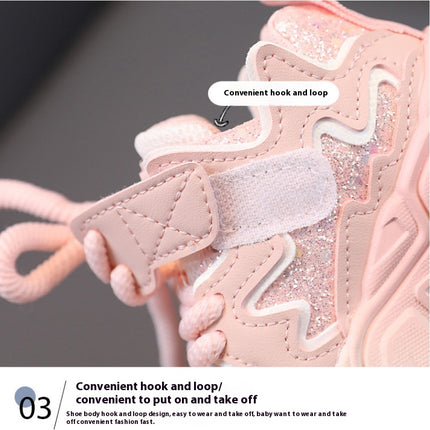 Kids Girls Sneakers Breathable Mesh Faux Leather Running Sneakers