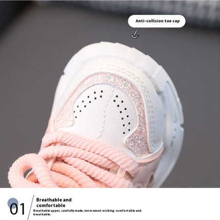 Kids Girls Sneakers Breathable Mesh Faux Leather Running Sneakers