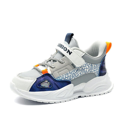 Kids Faux Leather Sneakers Boy Cushion Athletic Running Sneakers