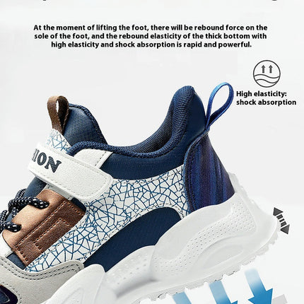 Kids Faux Leather Sneakers Boy Cushion Athletic Running Sneakers