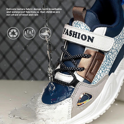 Kids Faux Leather Sneakers Boy Cushion Athletic Running Sneakers