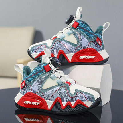 Boy Basketball Sneakers Faux Leather Anti Slip Lightweight Sneakers