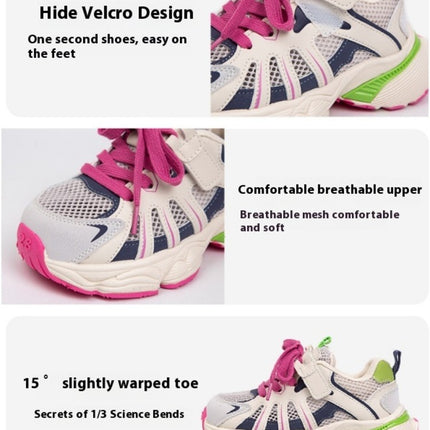 Boys Trendy Color Block Breathable Mesh Athletic Running Sneakers